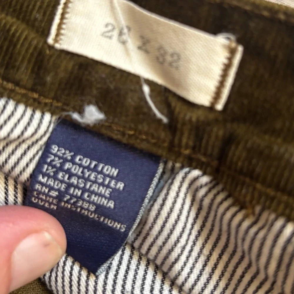 Madewell Skinny Corduroy Pants Olive Green Moss Fine Wale Size 26 x 32 Womens